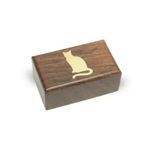 Rosewood Urn with Brass Cat Inlay 