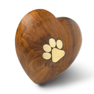 Wooden Heart Urn – Brass Paw Inlay