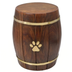 Pawprint Wood Barrel Pet Cremation Urn